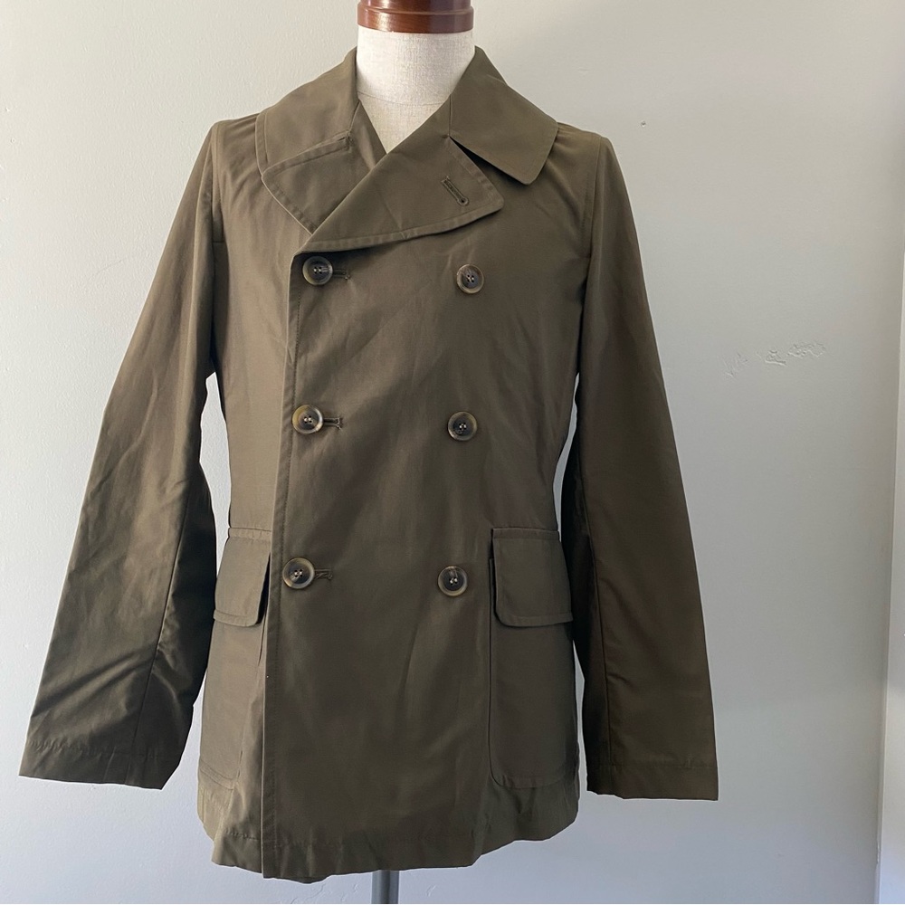 London Tradition men's olive green/brown cotton x nylon lightweight peacoat, S